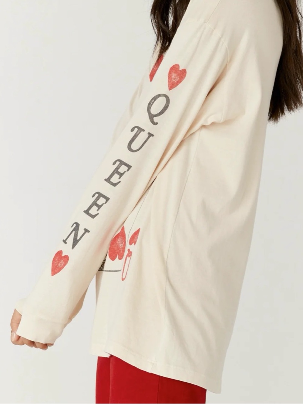 Daydreamer Free People Queen of Hearts long sleeve T-shirt cotton arm spellout L - Picture 7 of 14